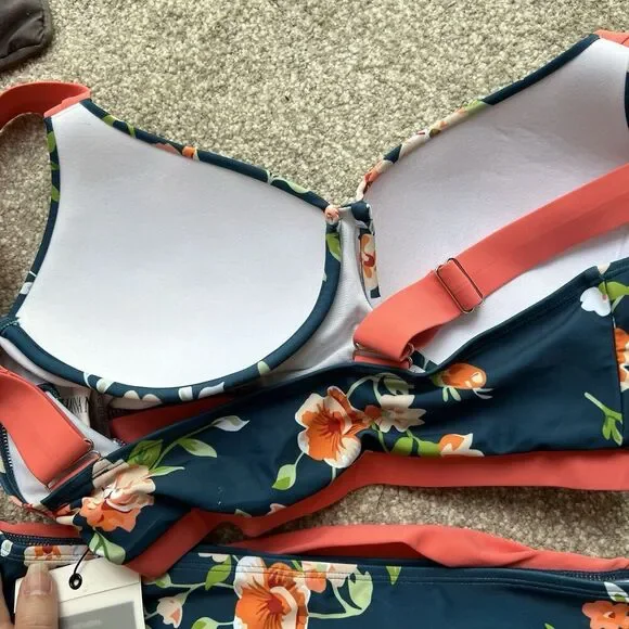 NWT Hannah Nikole Swimsuit Plus Size 16W Coral Navy Floral Wide Strap - Picture 5 of 8